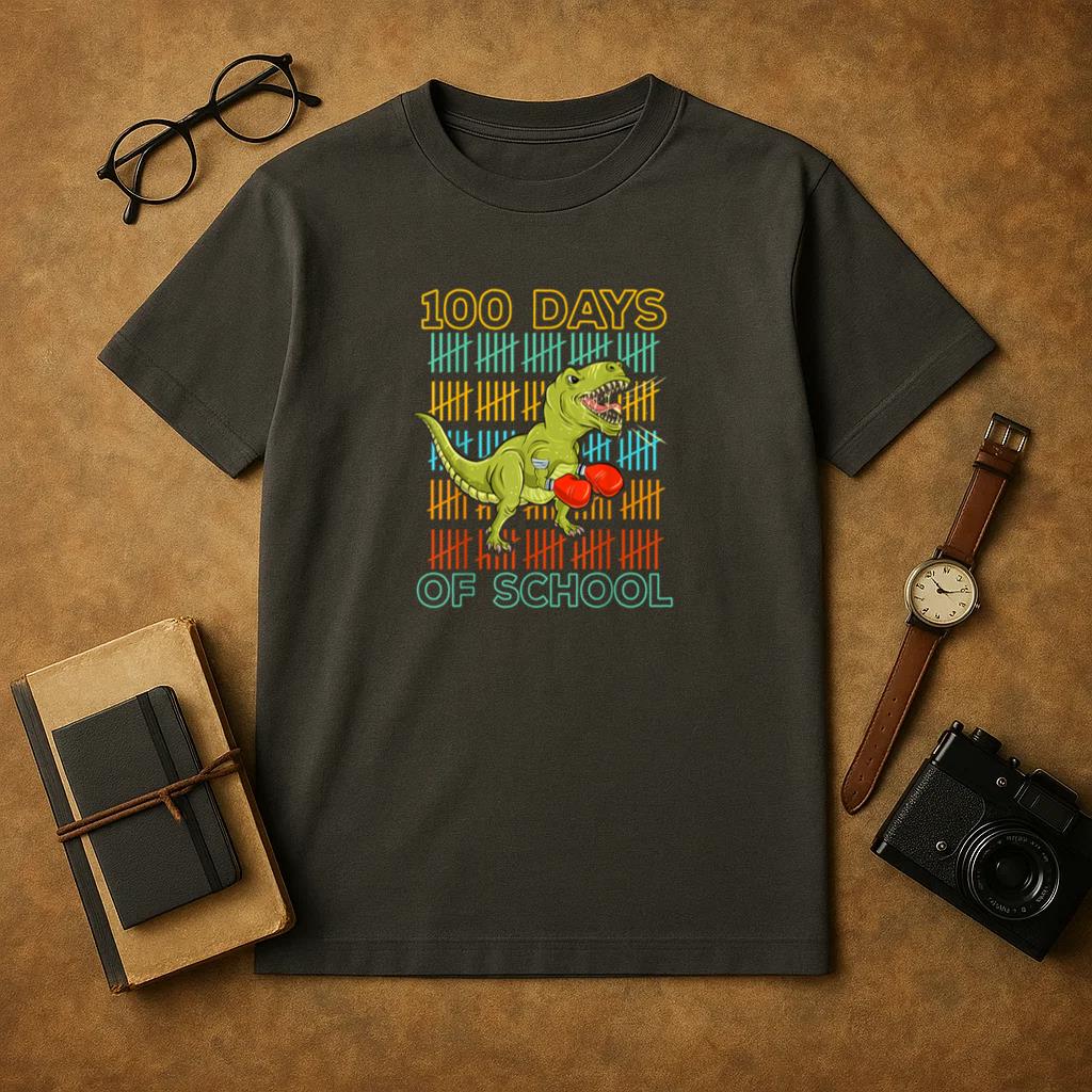 100 Days Of School T Rex Dino Boxing T-Shirt