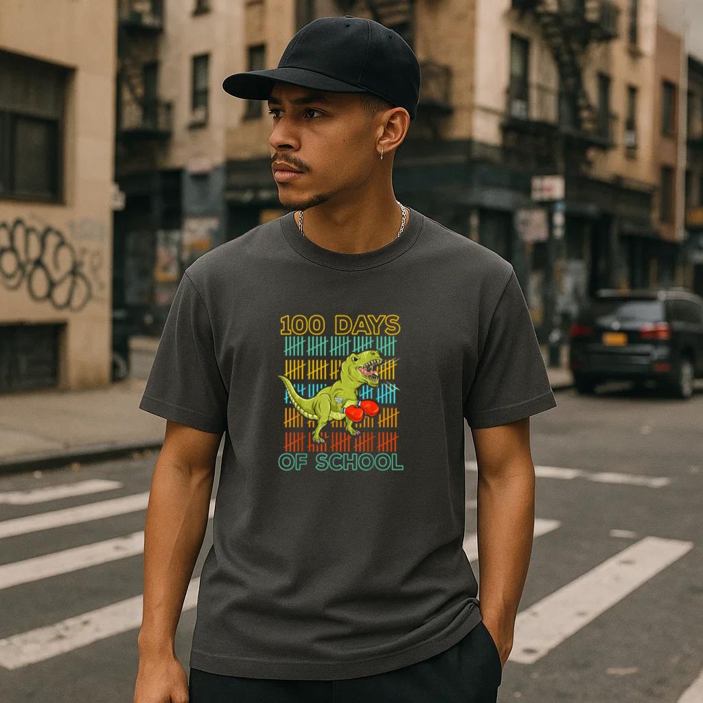 100 Days Of School T Rex Dino Boxing T-Shirt - Image 2