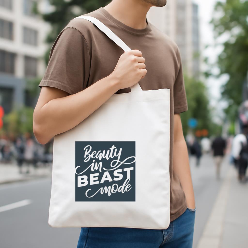 Beast Mode Lettering Phrase Workout Canvas Tote Bag - Image 4