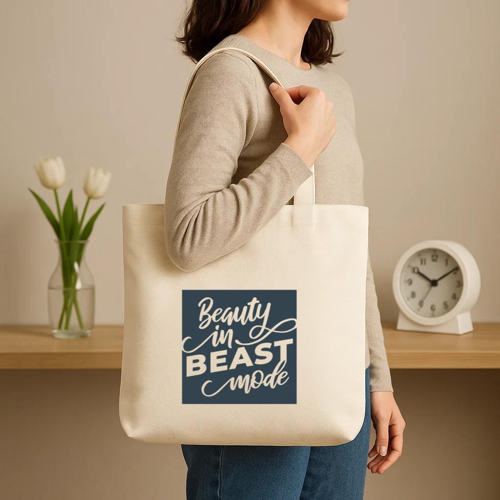 Beast Mode Lettering Phrase Workout Canvas Tote Bag - Image 3