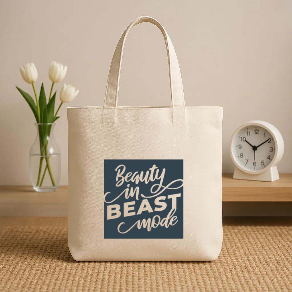 Beast Mode Lettering Phrase Workout Canvas Tote Bag - Image 2