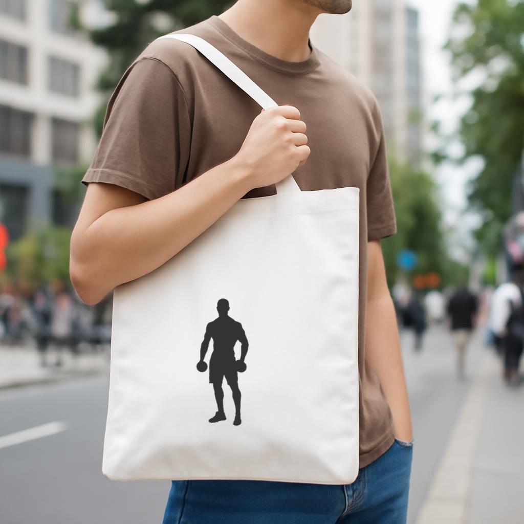 Bodybuilder Dumbbells Silhouette Canvas Tote Bag - Image 4