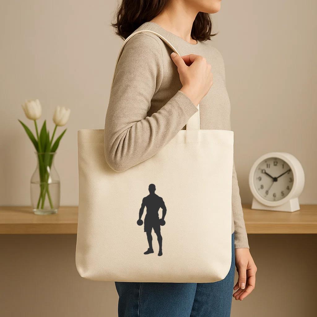 Bodybuilder Dumbbells Silhouette Canvas Tote Bag - Image 3