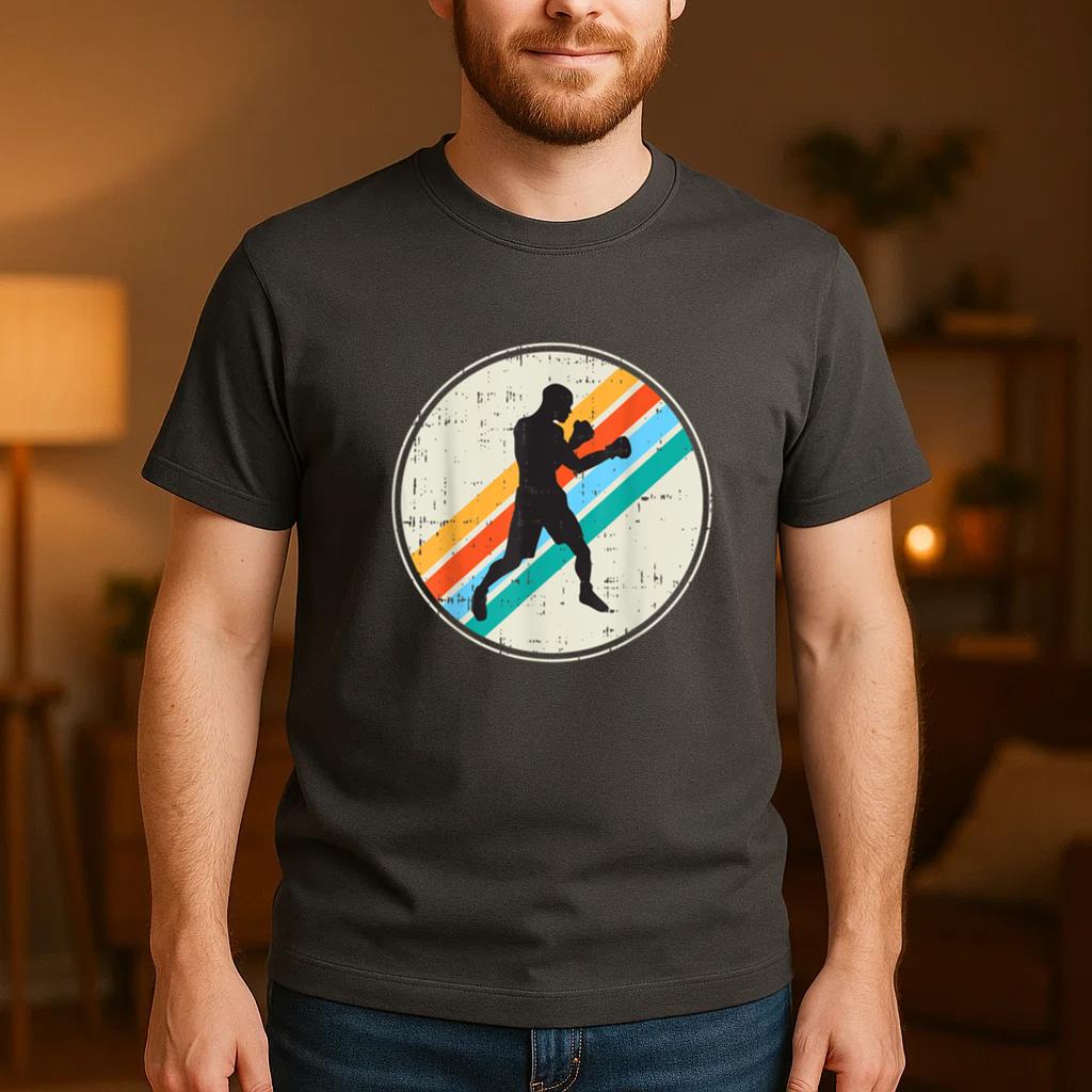 Boxing Boxer Silhouette Vintage Retro T-Shirt - Image 4