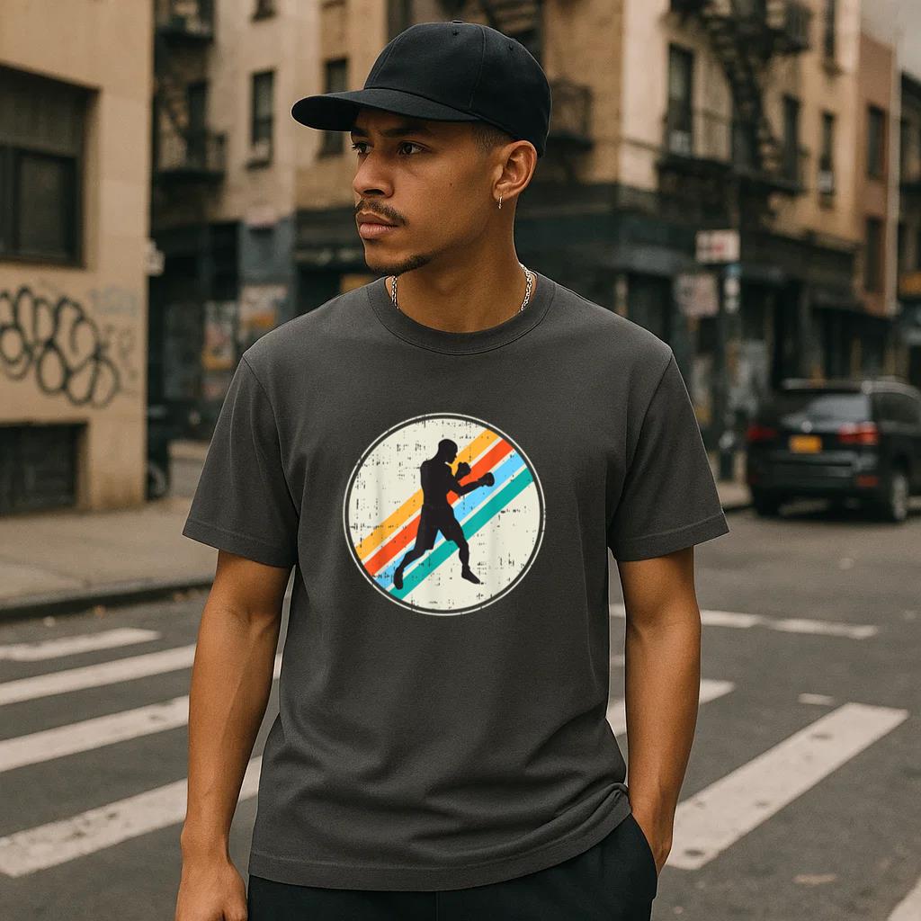 Boxing Boxer Silhouette Vintage Retro T-Shirt - Image 2