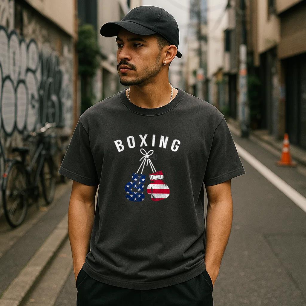 Boxing Gloves American Flag USA T-Shirt - Image 3