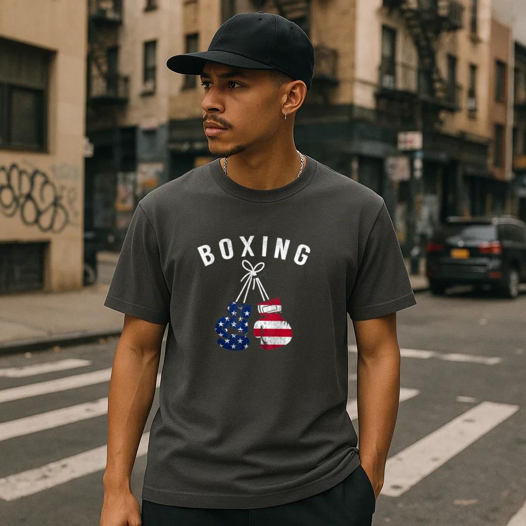 Boxing Gloves American Flag USA T-Shirt - Image 2