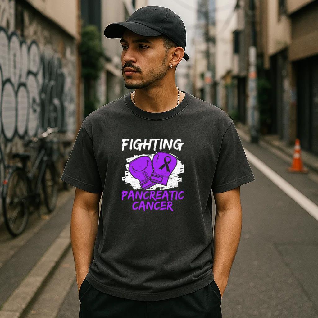 Boxing Gloves Pancreatic Cancer T-Shirt - Image 3