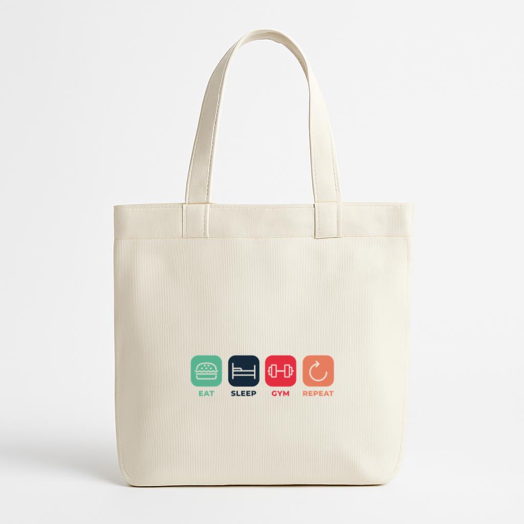 Eat Sleep Gym Repeat Badge Canvas Tote Bag