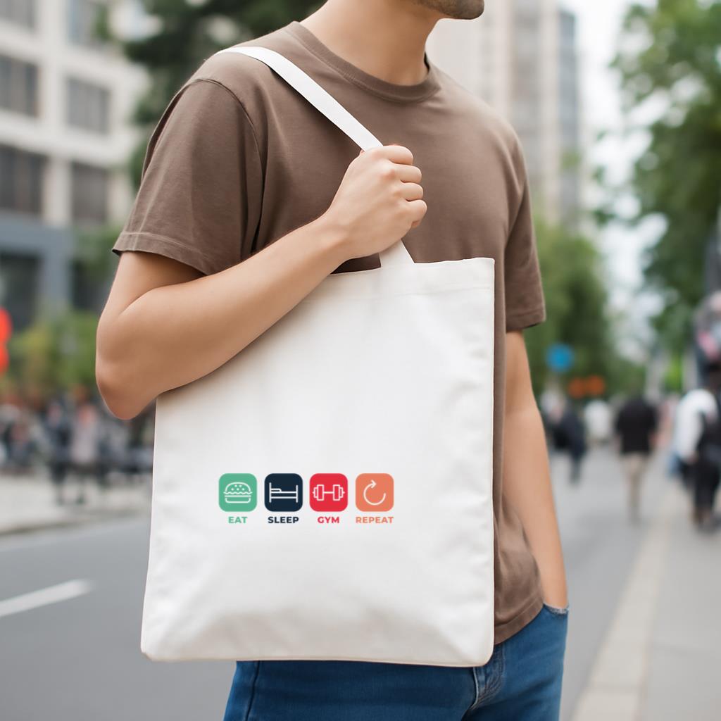 Eat Sleep Gym Repeat Badge Canvas Tote Bag - Image 4