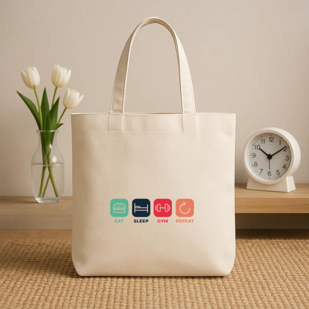 Eat Sleep Gym Repeat Badge Canvas Tote Bag - Image 2