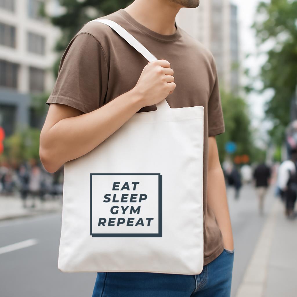 Eat Sleep Gym Repeat Phrase Workout Canvas Tote Bag - Image 4