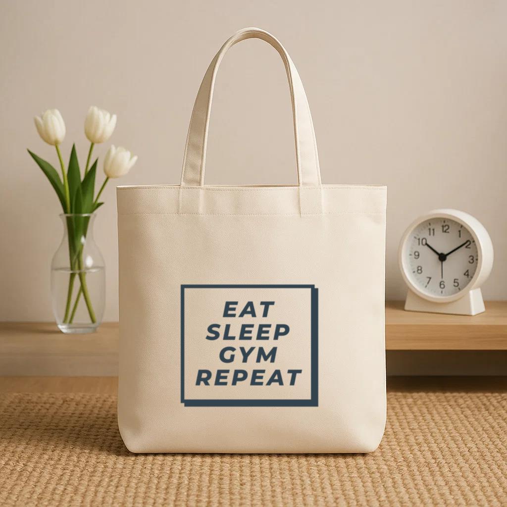 Eat Sleep Gym Repeat Phrase Workout Canvas Tote Bag - Image 2
