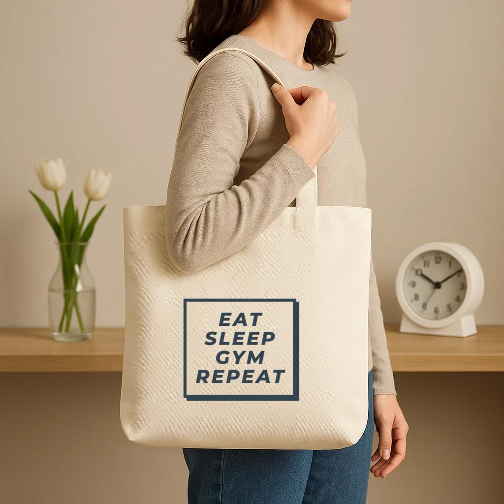 Eat Sleep Gym Repeat Phrase Workout Canvas Tote Bag - Image 3