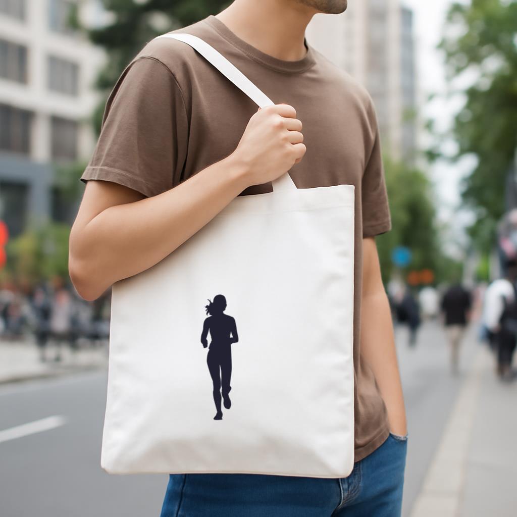 Female Marathon Running Silhouette Canvas Tote Bag - Image 4