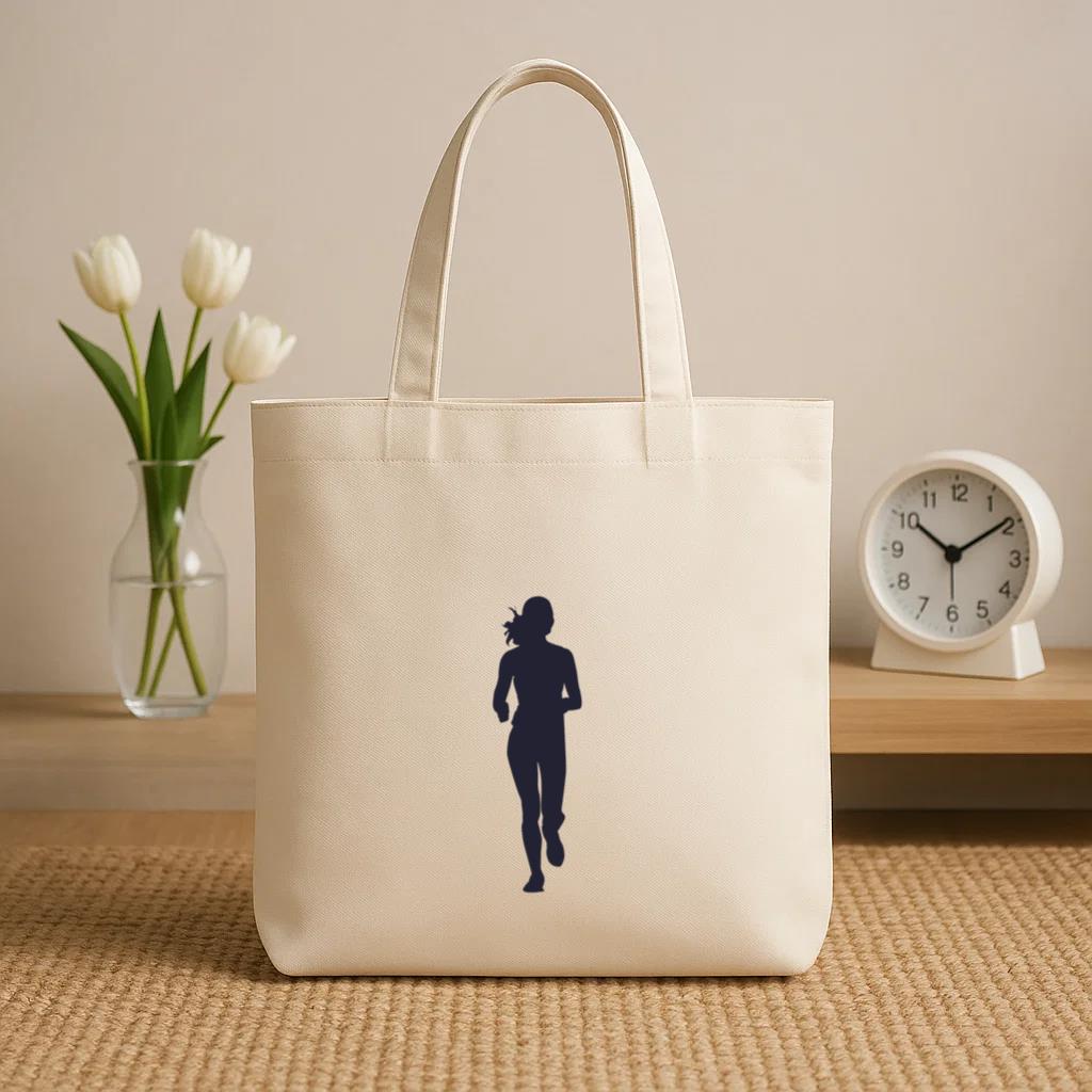 Female Marathon Running Silhouette Canvas Tote Bag - Image 2