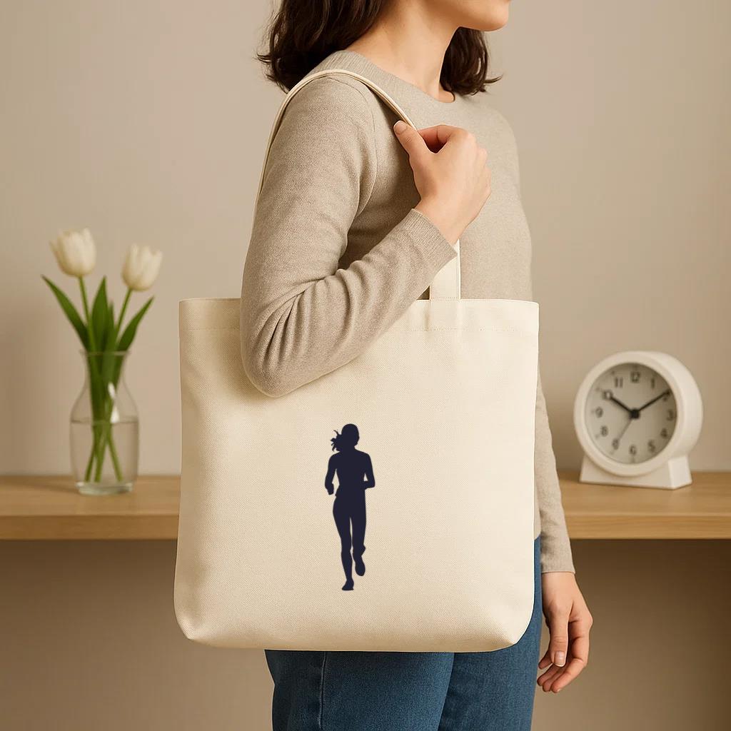 Female Marathon Running Silhouette Canvas Tote Bag - Image 3