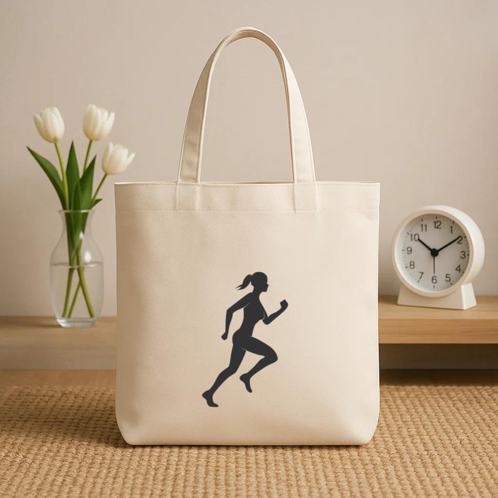 Fitness Woman Silhouette Run Canvas Tote Bag - Image 2