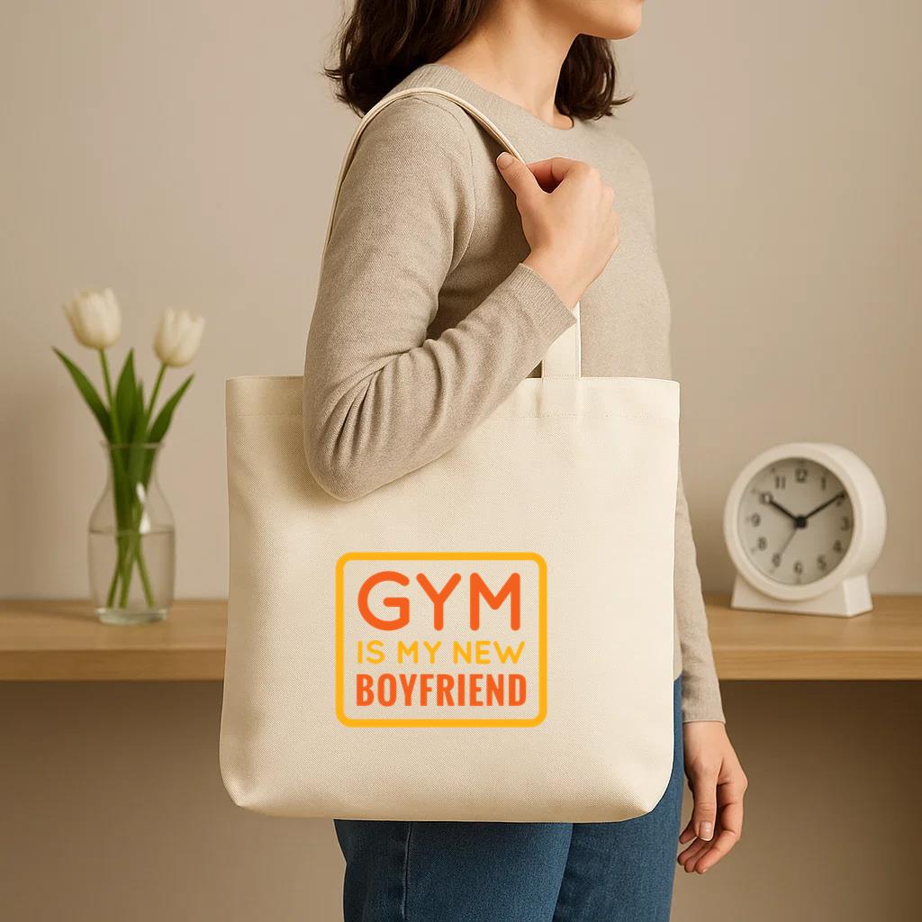 Gym Is My New Boyfriend Quote Canvas Tote Bag - Image 3