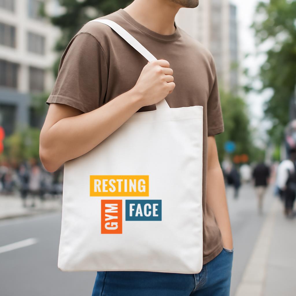 Gym Resting Face Workout Phrase Canvas Tote Bag - Image 4