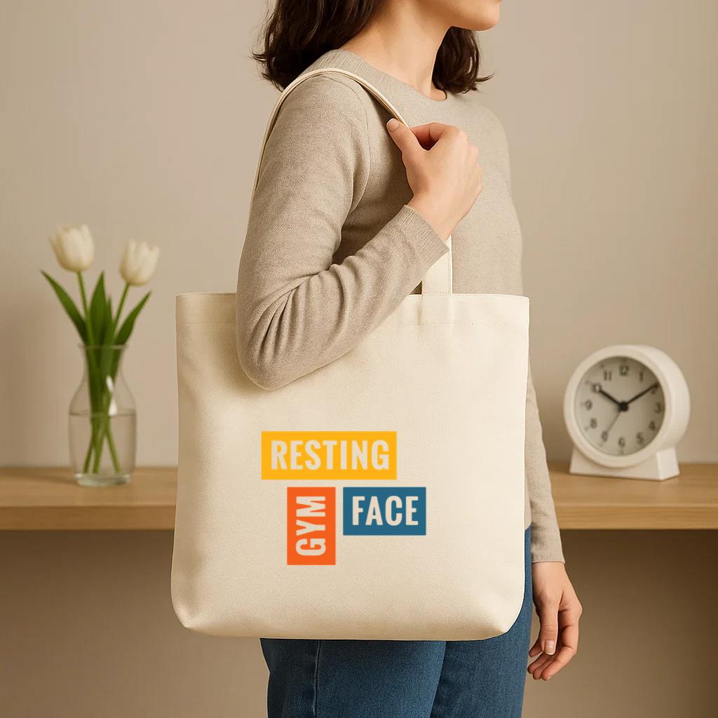 Gym Resting Face Workout Phrase Canvas Tote Bag - Image 3