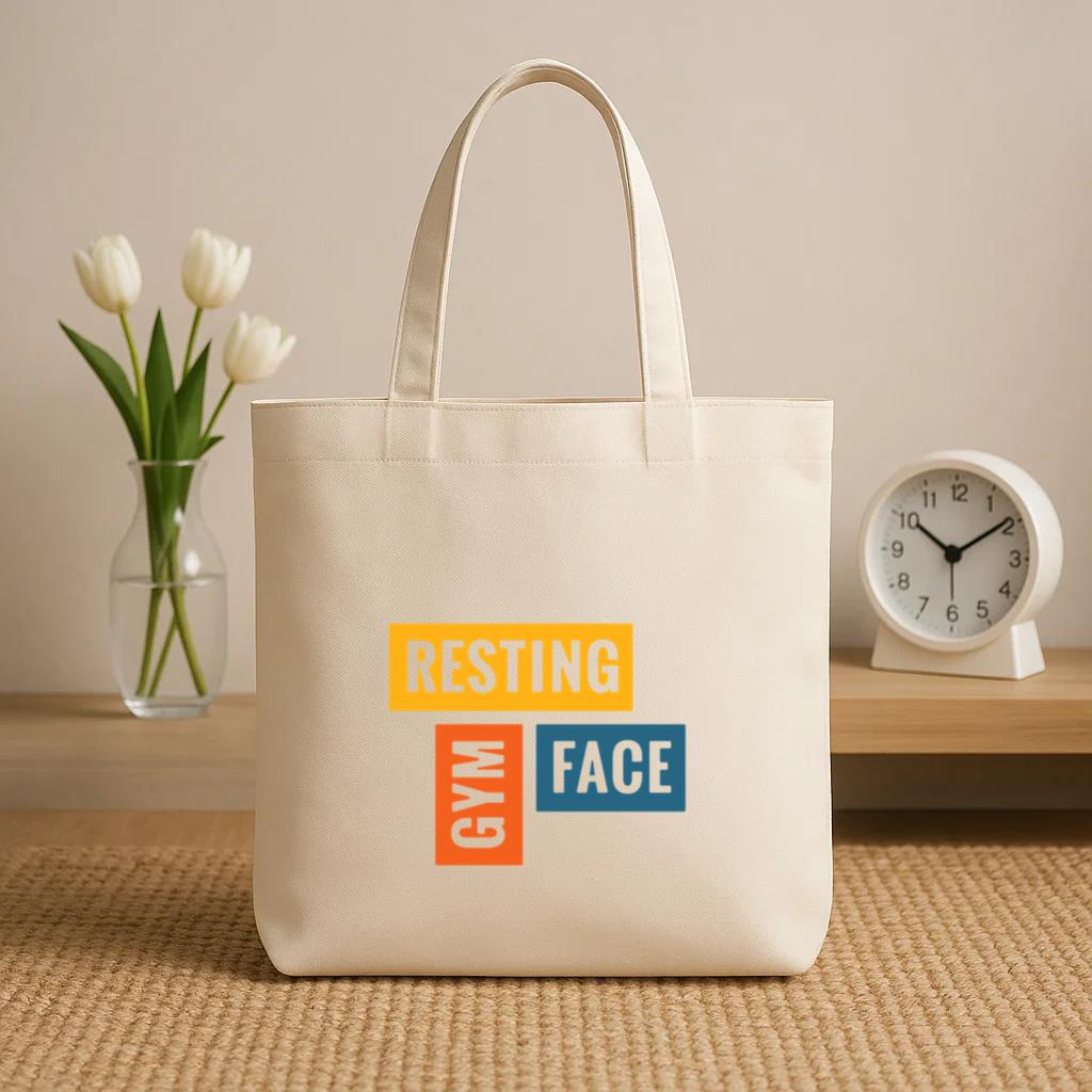 Gym Resting Face Workout Phrase Canvas Tote Bag - Image 2