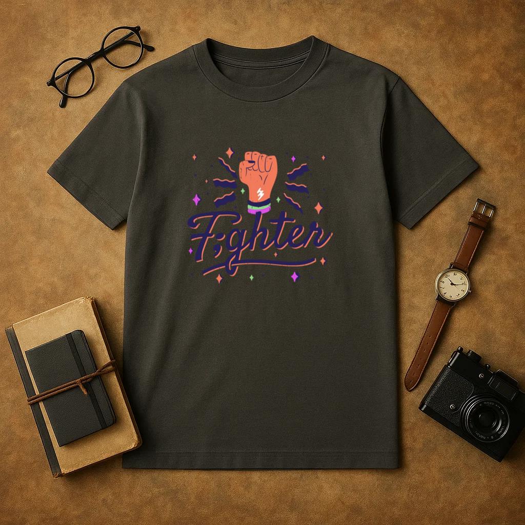 Illustration Of A Fist With The Word Fighter T-Shirt