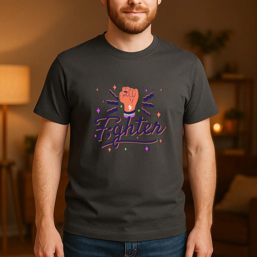 Illustration Of A Fist With The Word Fighter T-Shirt - Image 4