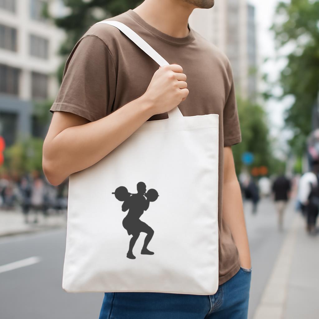 Man Barbell Squat Silhouette Canvas Tote Bag - Image 4