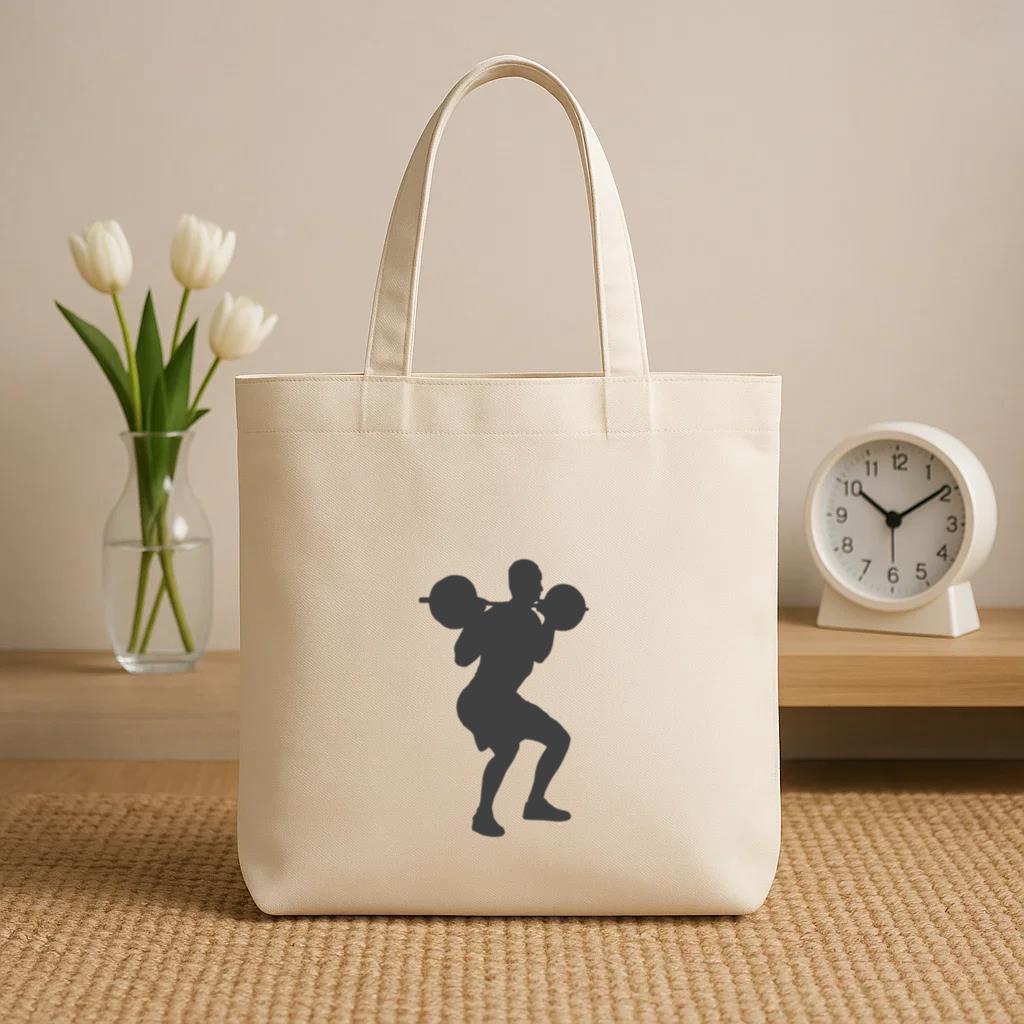Man Barbell Squat Silhouette Canvas Tote Bag - Image 2