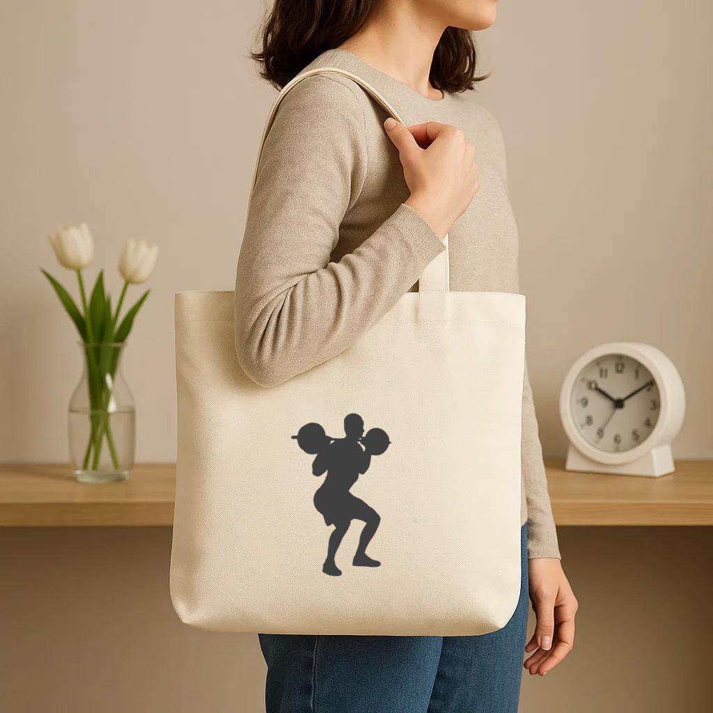 Man Barbell Squat Silhouette Canvas Tote Bag - Image 3