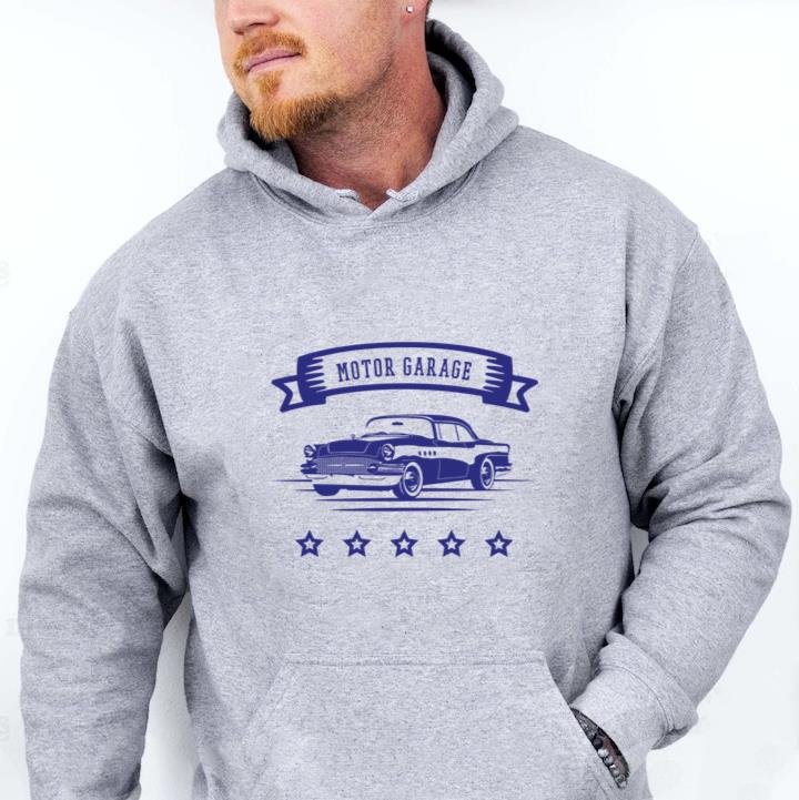 Motor Garage Retro Car Badge Hoodie - Image 3