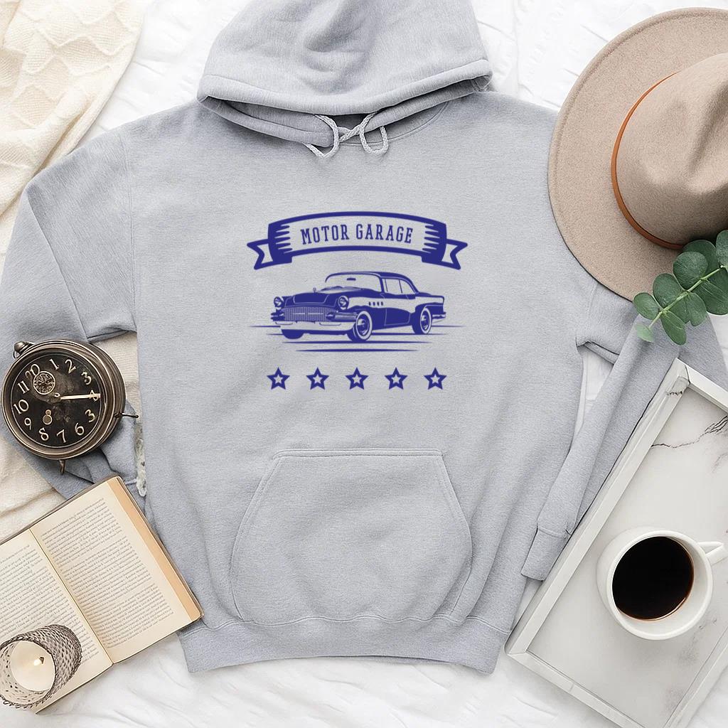 Motor Garage Retro Car Badge Hoodie - Image 4