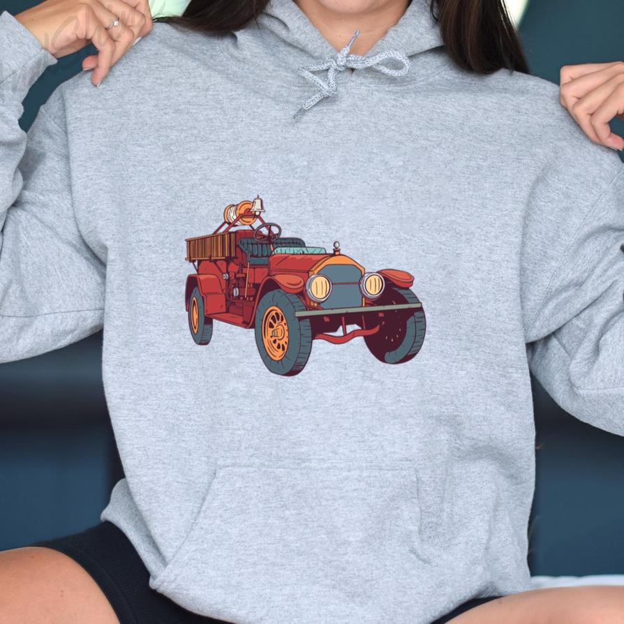 Old Fire Engine Colorful Illustration Hoodie