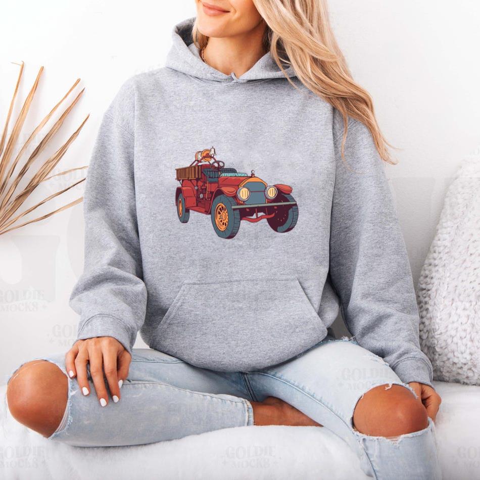 Old Fire Engine Colorful Illustration Hoodie - Image 2