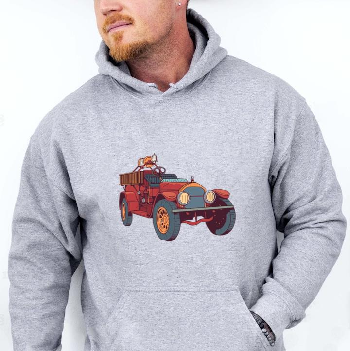 Old Fire Engine Colorful Illustration Hoodie - Image 3