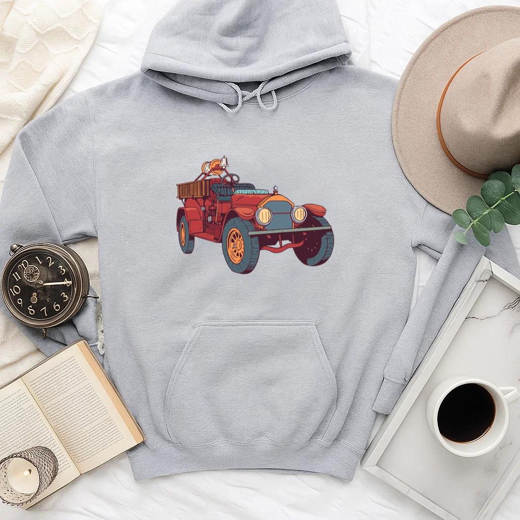 Old Fire Engine Colorful Illustration Hoodie - Image 4