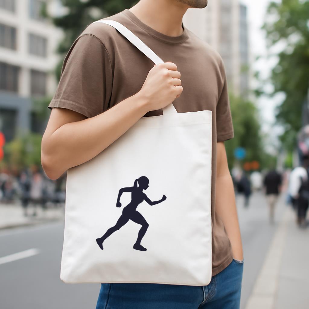 Woman Running Silhouette Design Canvas Tote Bag - Image 4