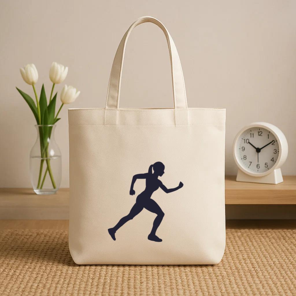 Woman Running Silhouette Design Canvas Tote Bag - Image 2