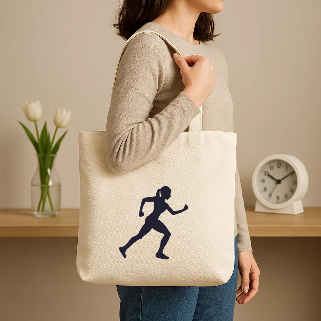 Woman Running Silhouette Design Canvas Tote Bag - Image 3