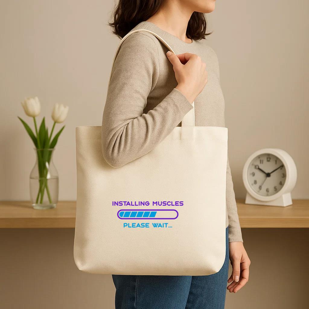 Workout Phrase Installing Muscles Canvas Tote Bag - Image 3